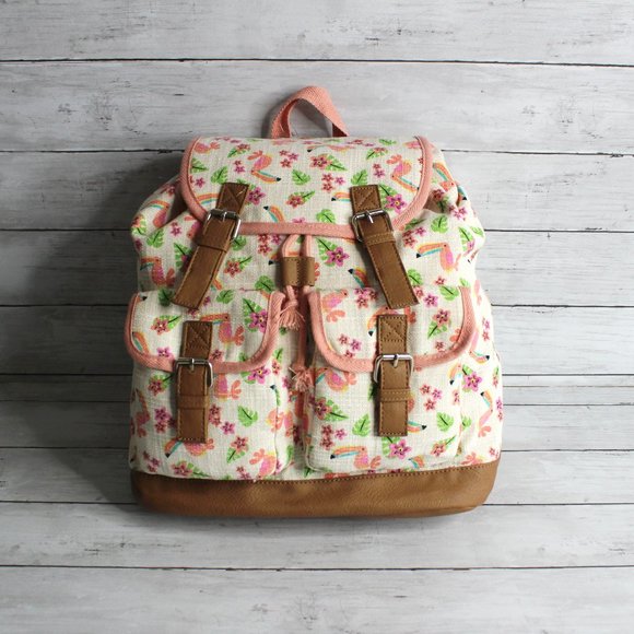 Candie\'s Women\'s Canvas Backpack Bucket Handbag Tropical Toucan Birds main image 6